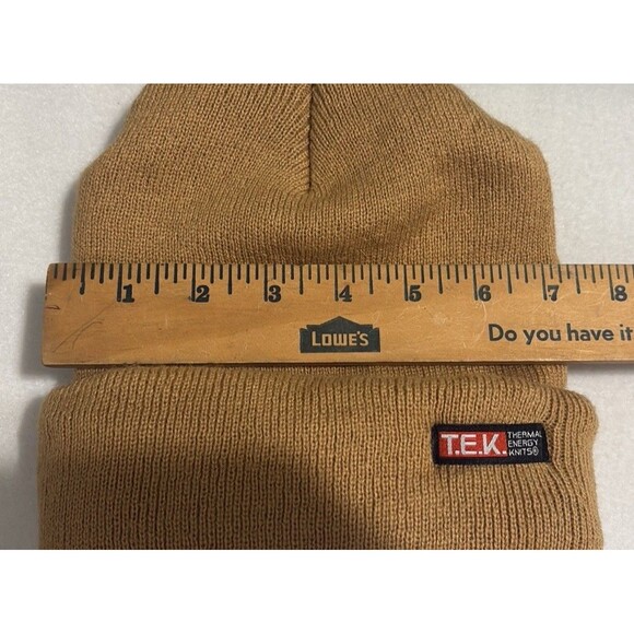 TEK Thermal Energy Knits Beanie Hat Tan Brown One Size Lightweight Stretch Knit - Picture 8 of 8